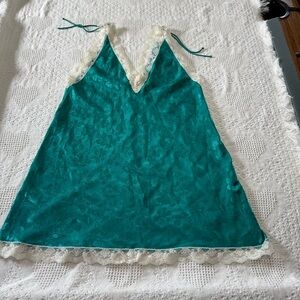 Vintage Delicates Teal Lace Trim Babydoll Slip Dress (SEE MEASUREMENTS)